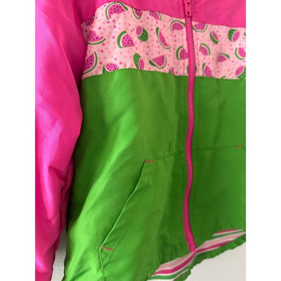 Lily & Dan Jacket Girls XS (4-5) Pink Green Raincoat Spring Hooded Watermelon - Picture 2 of 7